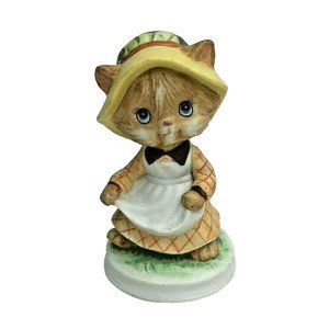 Lefton China Cat Figurine Vintage 00324 Garden Apron